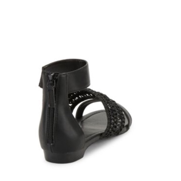 Woven Boho Black Open Toe Ankle Strap Sandals - Picture 6 of 6